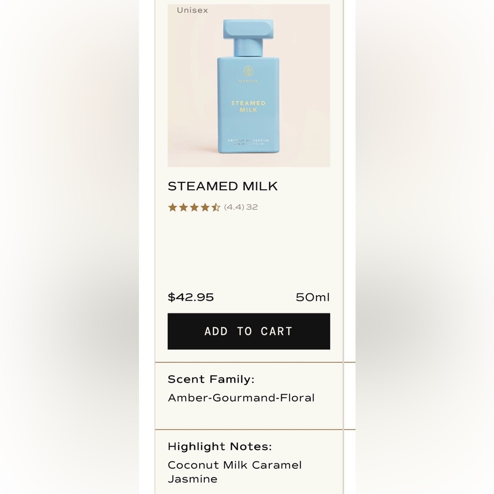 Oakcha Steamed Milk Perfume NWT - Picture 5 of 6